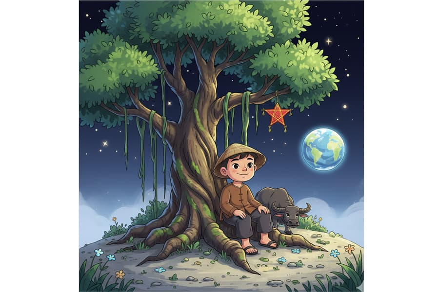 Ảnh: minh họa chú Cuội ngồi gốc cây đa